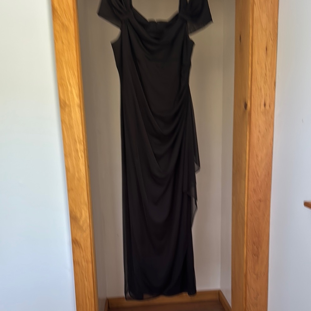 Alex Evenings Black Ruched Off Shoulder Gown